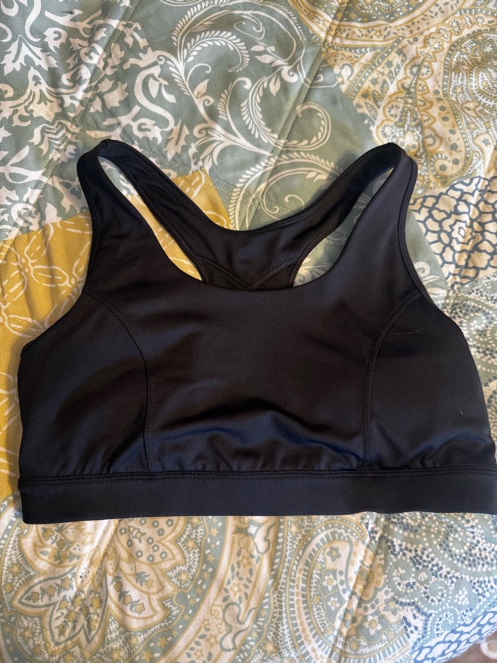 Tek Gear Black Sports Bra with Yellow Logo Detail